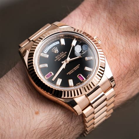 rolex presidential rose gold black face|Rolex day date 228235.